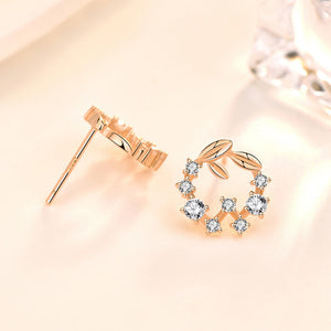 Simple Hollow CZ Garland 925 Sterling Silver Stud Earrings