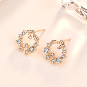 Simple Hollow CZ Garland 925 Sterling Silver Stud Earrings