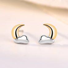 Load image into Gallery viewer, Cute Mini CZ Crescent Moon Cloud 925 Sterling Silver Stud Earrings