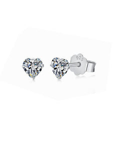 925 Silver Earrings Heart Zirconia Minimalist