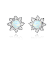 Flower Diamond White Opal Inspire 925 Silver Earrings