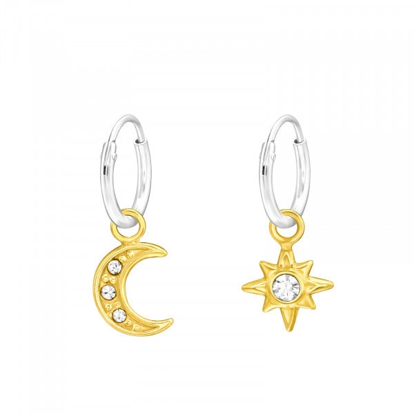 Moon Star 925 Sterling Silver Hoop Earrings