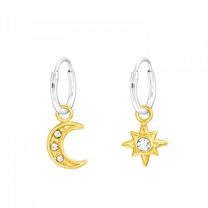 Moon Star 925 Sterling Silver Hoop Earrings