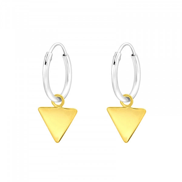 Two Tone Gold Triangle 925 Sterling Silver Hoops Earrings