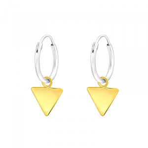 Two Tone Gold Triangle 925 Sterling Silver Hoops Earrings