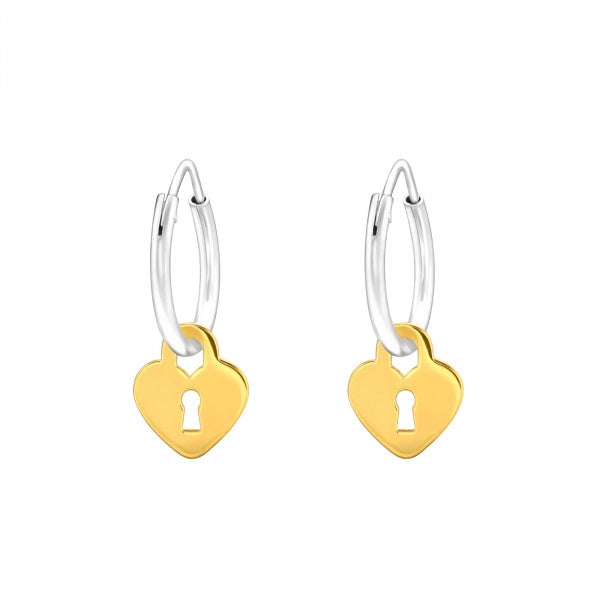Two Tone Gold Heart 925 Sterling Silver Hoops Earrings