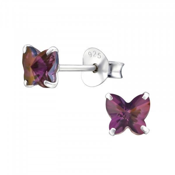 Purple Butterfly Zirconia Diamond 925 Silver Earrings Zirconia Minimalist