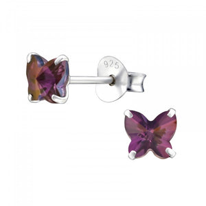 Purple Butterfly Zirconia Diamond 925 Silver Earrings Zirconia Minimalist