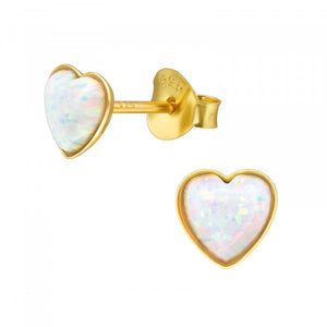 Gold White Opal Heart Stud Earrings Classic 925 Silver Stud Earrings