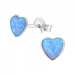 Blue Opal Heart Stud Earrings Classic 925 Silver Stud Earrings