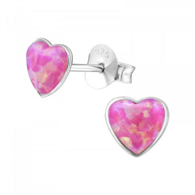 Pink Opal Heart Stud Earrings Classic 925 Silver Stud Earrings