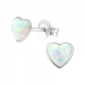 White Opal Heart Stud Earrings Classic 925 Silver Stud Earrings