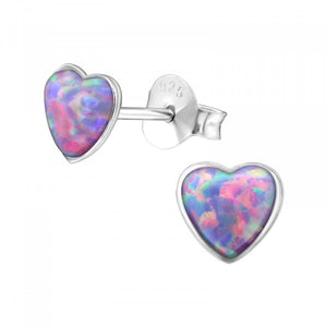 Purple Opal Heart Stud Earrings Classic 925 Silver Stud Earrings