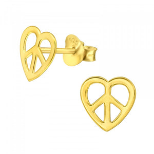 Heart Peace Love 925 Sterling Silver Stud Earrings