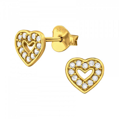 Gold Heart Stud Earrings Classic 925 Silver Stud Earrings