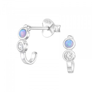 Crystal Diamond White Opal Classic 925 Silver Stud Earrings