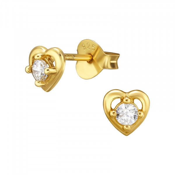 Heart 925 Sterling Silver Stud Diamond Earrings