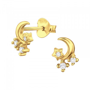 Gold Moon Stud Earrings Classic 925 Silver Stud Earrings