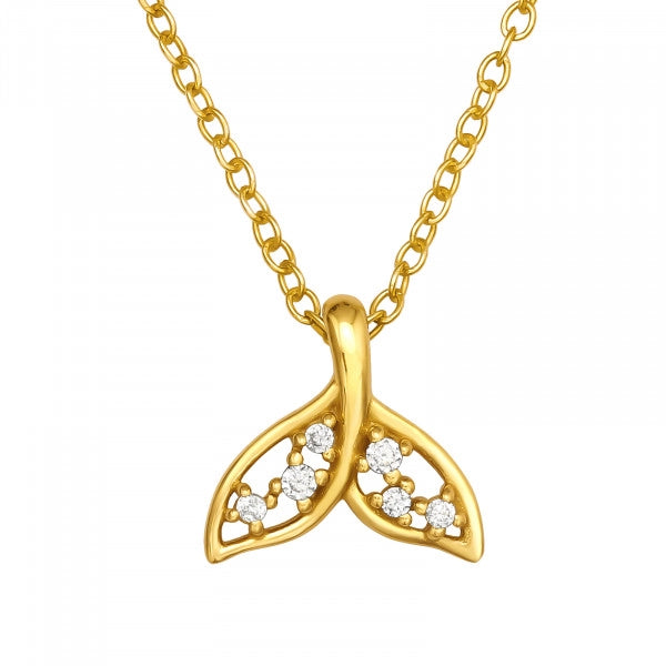 Gold 925 Sterling Silver Whale Tail Necklace