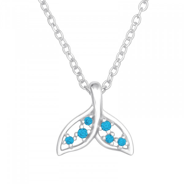 925 Sterling Silver Whale Tail Blue Diamond Necklace