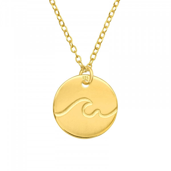 Gold 925 Sterling Silver Ocean Wave Charm Necklace