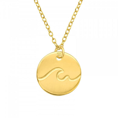 Gold 925 Sterling Silver Ocean Wave Charm Necklace