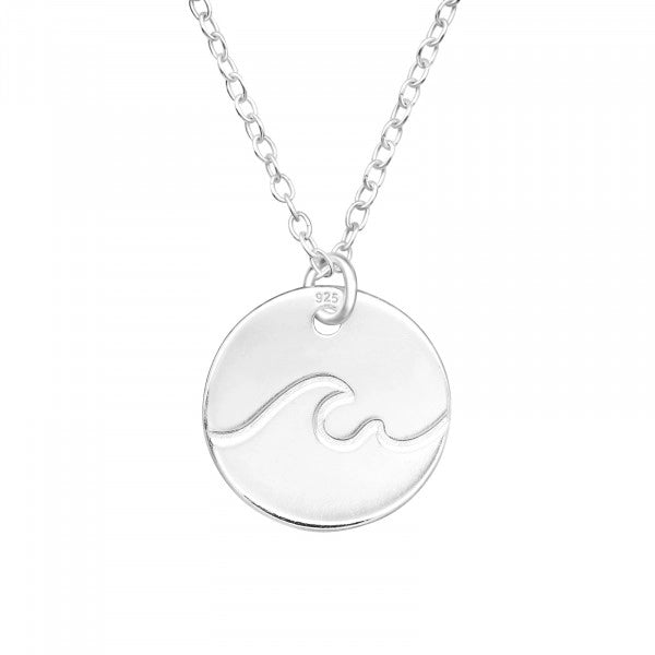 925 Sterling Silver Ocean Wave Charm Necklace