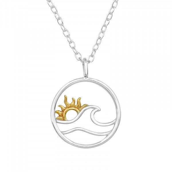 2 Tones Gold And 925 Sterling Silver SunSet Necklace