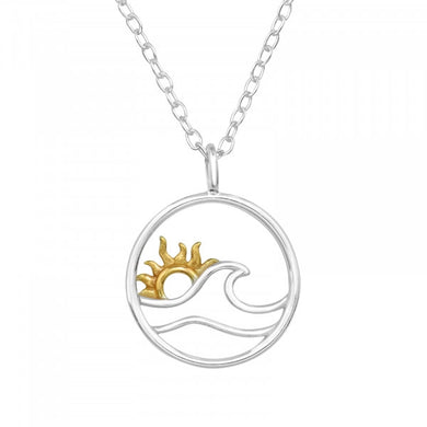 2 Tones Gold And 925 Sterling Silver SunSet Necklace