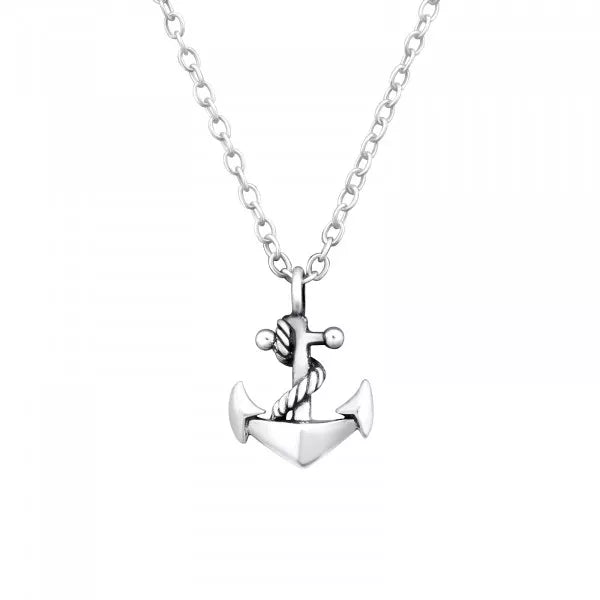 925 Sterling Silver Ocean Anchor Charm Necklace