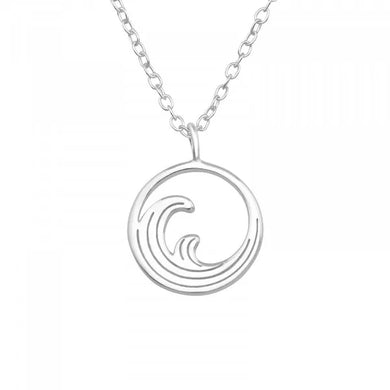 925 Sterling Silver Ocean Wave Charm Necklace