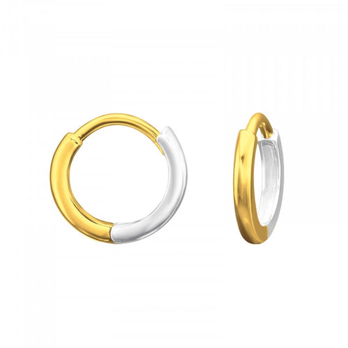 Gold Two Tones Trendy Classic Minimalist Huggies 925 Sterling Silver