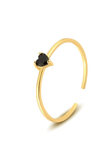 Gold 925 Sterling Silver  Ring Black Crystal Diamond