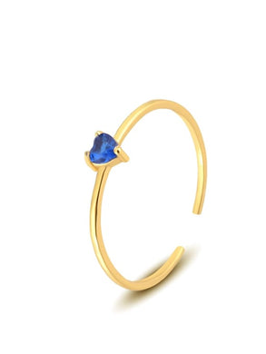 Gold 925 Sterling Silver  Ring Blue Crystal Diamond