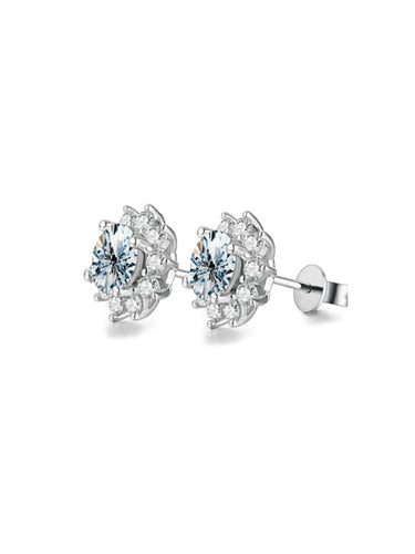 925 Silver Flower Lab Diamond Moissanite Minimalist Stud Earring