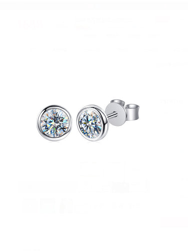 925 Silver Round 1 CT Lab Diamond Moissanite Minimalist Stud Earring