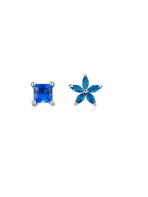 Blue Classic Flower 925 Silver Earrings Zirconia Minimalist