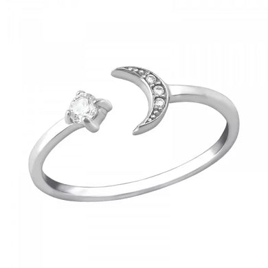 Minimalist Moon Style 925 Silver Open Ring