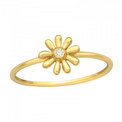 Minimalist Circle Flower Diamond Gold Style 925 Silver Ring