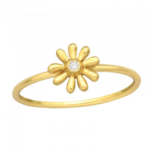 Minimalist Circle Flower Diamond Gold Style 925 Silver Ring