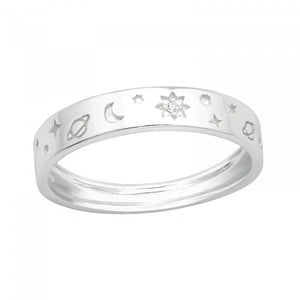 Minimalist Universe Planet Star 925 Silver Ring