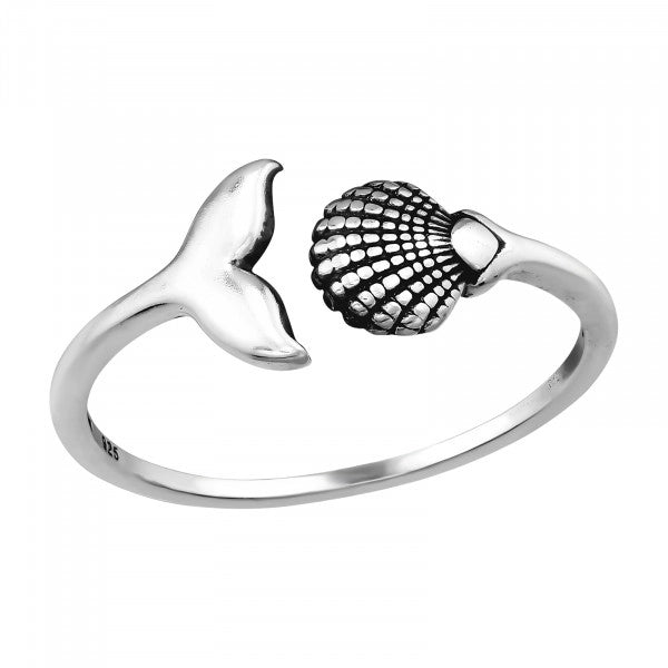 925 Sterling Silver Shell And Whale Tail Ring Earring