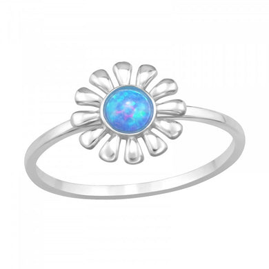 925 Flower Sterling Silver  Ring Crystal Opal