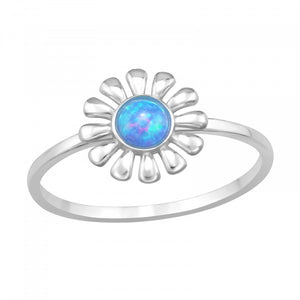 925 Flower Sterling Silver  Ring Crystal Opal