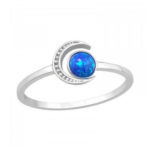 925 Moon Sterling Silver  Ring Crystal Opal