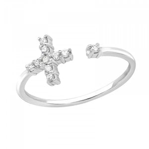 Minimalist Cross Diamond Style 925 Silver Ring