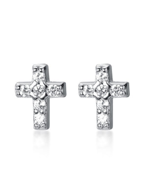 925 Silver Earrings Cross Zirconia Minimalist