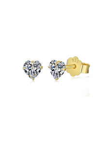 Gold 925 Silver Earrings Heart Zirconia Minimalist