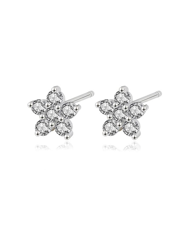 Classic Flower 925 Silver Earrings Zirconia Minimalist