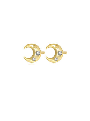 Gold Moon 925 Silver Earrings Zirconia Minimalist